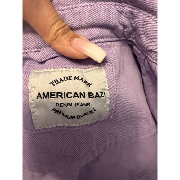 American Bazi Shacket Jacket Womens M Lavender Distressed Frayed Snap - Picture 5 of 7